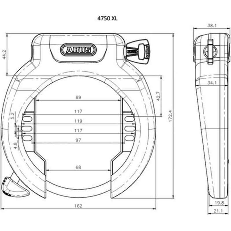 Abus Frame Ringslot AMPARO 4750XL R. Nivel de seguridad 9. Con abertura de rueda grande