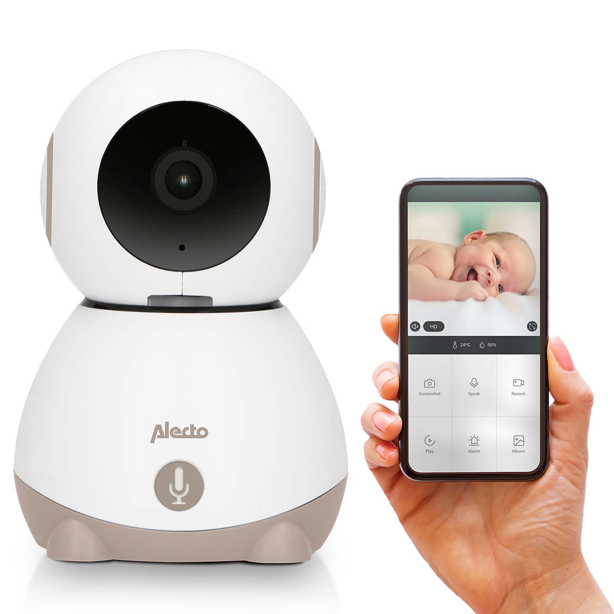 Babyphone wi-fi Alecto avec caméra blanc taupe - smartbaby10be
