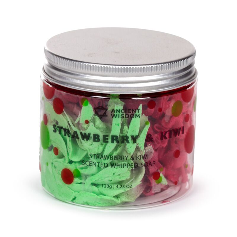 Pot de kiwi aux fraises avec nettoyant pour le corps au savon fouetté