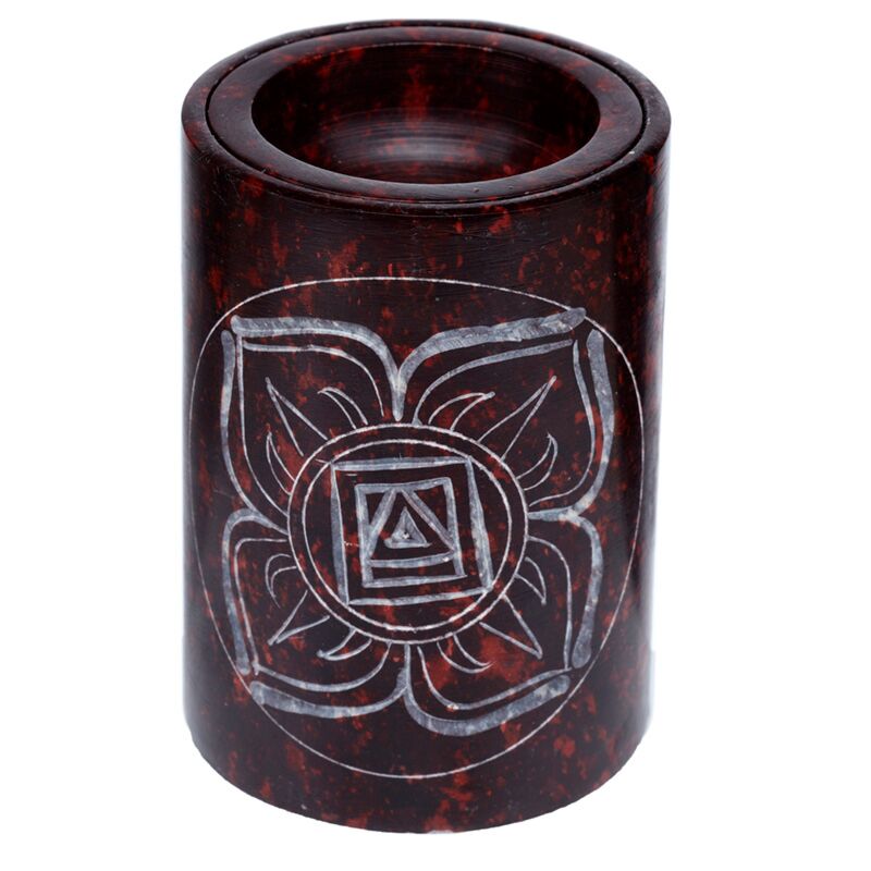 Brûleur de parfum de chakra sculpté en stéatite rouge