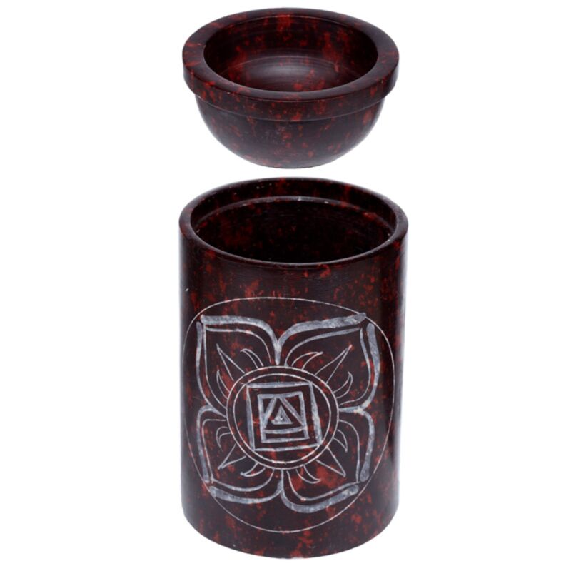 Brûleur de parfum de chakra sculpté en stéatite rouge