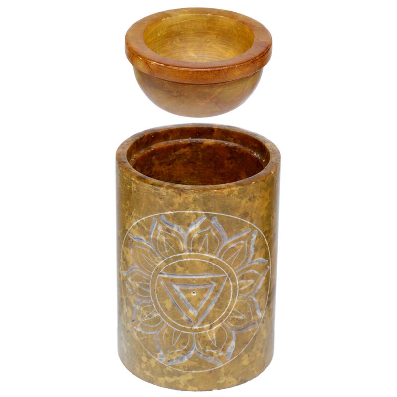 Brûleur de parfum de chakra sculpté en stéatite jaune