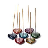 Porte bâtons d'encens pierre stéatite chakra coeur fleur de vie