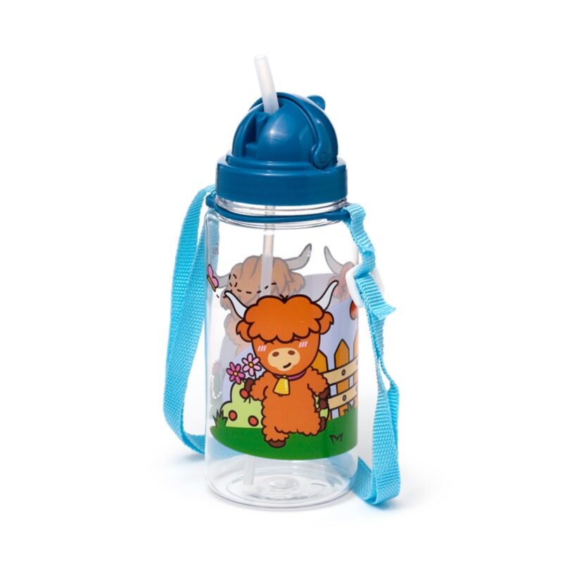 Gourde enfant Ecozen 450ml paille rabattable adoramals vache des Highlands