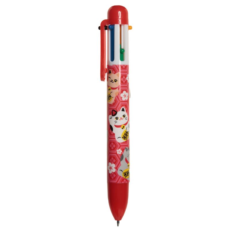 Stylo multicolore chat porte-bonheur Maneki neko (6 couleurs)