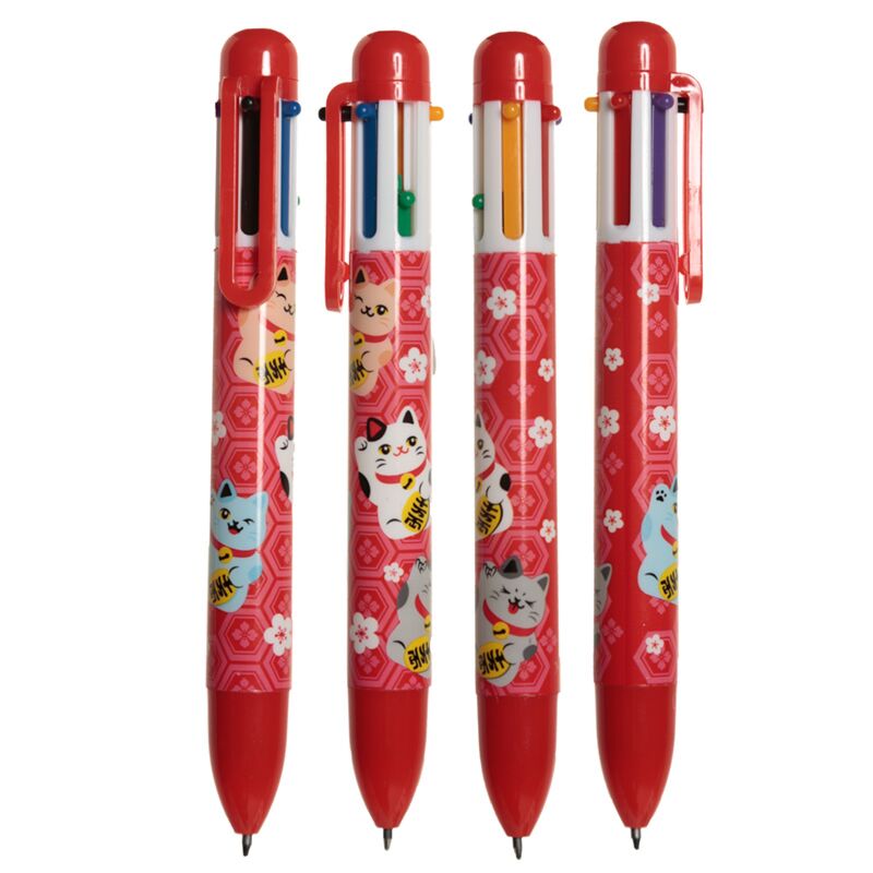 Stylo multicolore chat porte-bonheur Maneki neko (6 couleurs)
