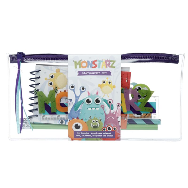 Ensemble de bureau Monstarz Monster 7 pièces dans un étui à stylos transparent
