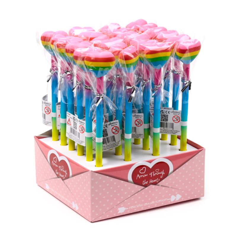 Coeur arc-en-ciel - crayon gomme