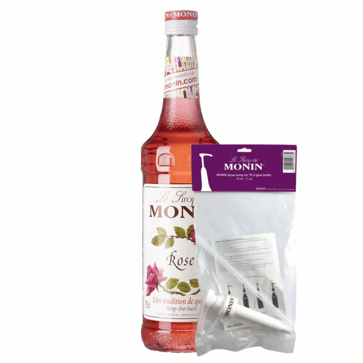 Sirop de rose Monin (70 cl) + pompe à sirop (10ml)
