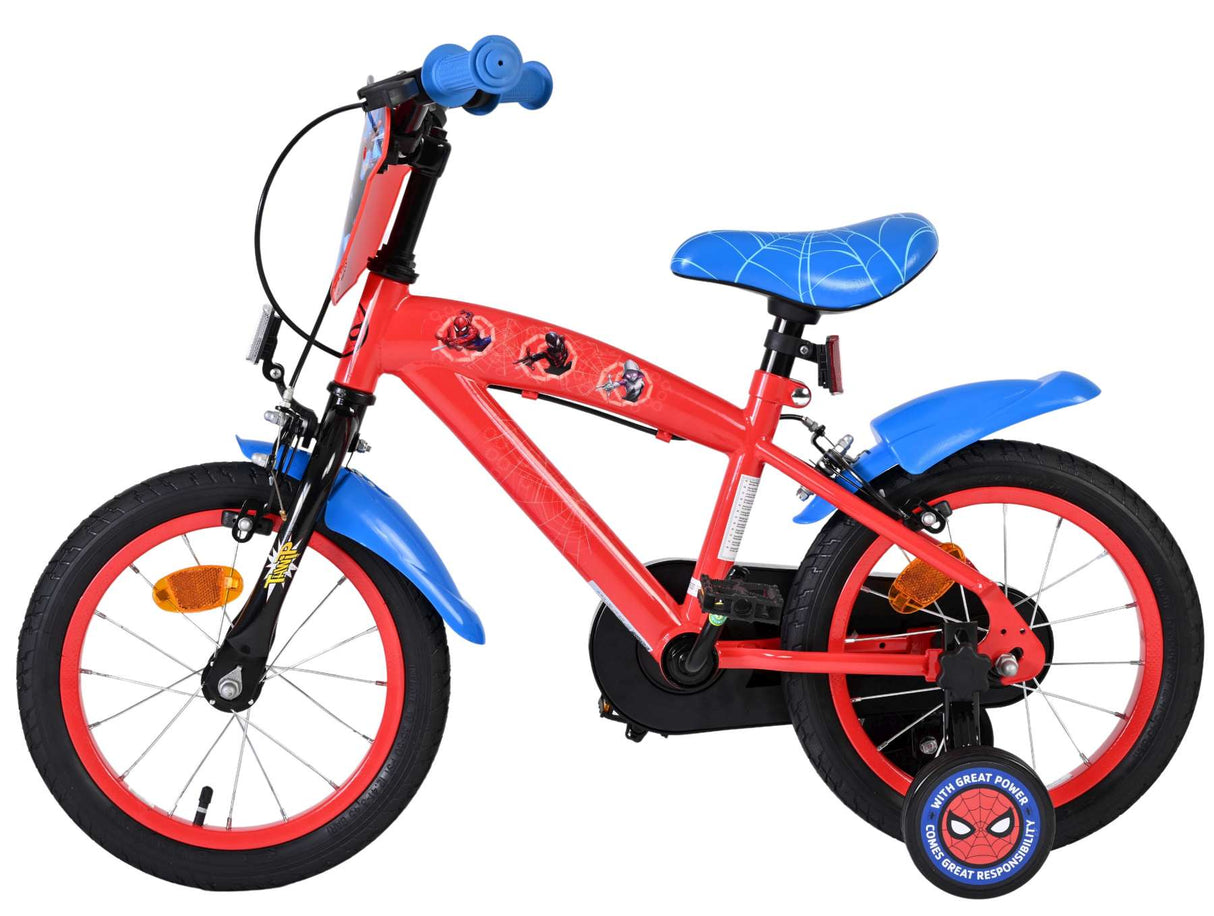 Vélo pour enfants Spiderman Spider-Man - garçons - 14 pouces - bleu rouge - deux freins à main