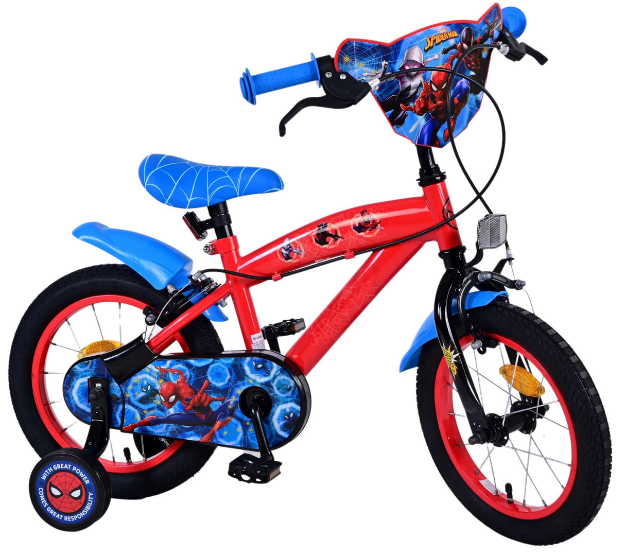 Spiderman ultimate spider-man kinderfiets jongens 14 inch blauw rood twee handremmen