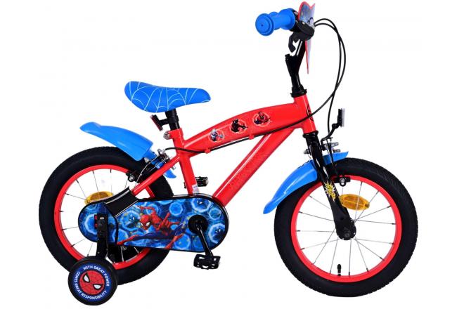 Spiderman ultimate spider-man kinderfiets jongens 14 inch blauw rood twee handremmen