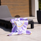 Joyeux soleil | serviette microfibre blanc violet 135 x 65 cm