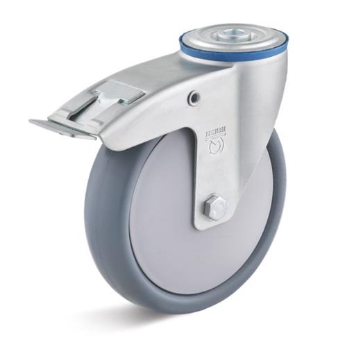 Roulette pivotante Torwegge avec frein thermoplastique ø200 fixation par boulon en plastique