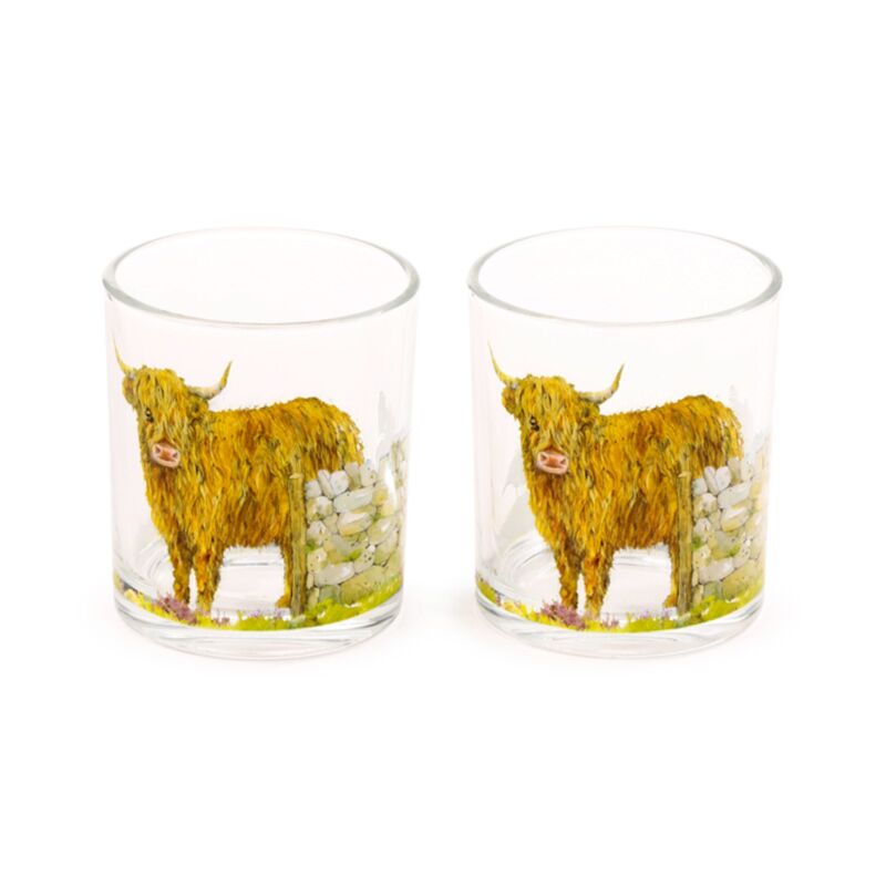 Jan Pashley Highland Cow Lot de 2 verres à boire en verre 250 ml