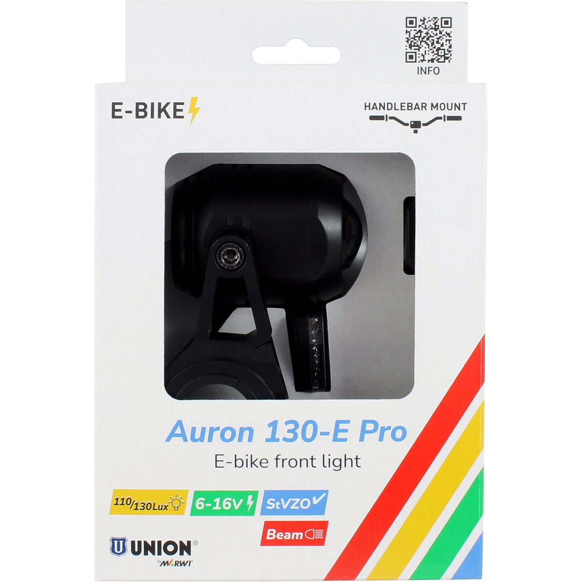 Qibbel phare union auron 130-e pro vélo électrique 6-16v 130lux