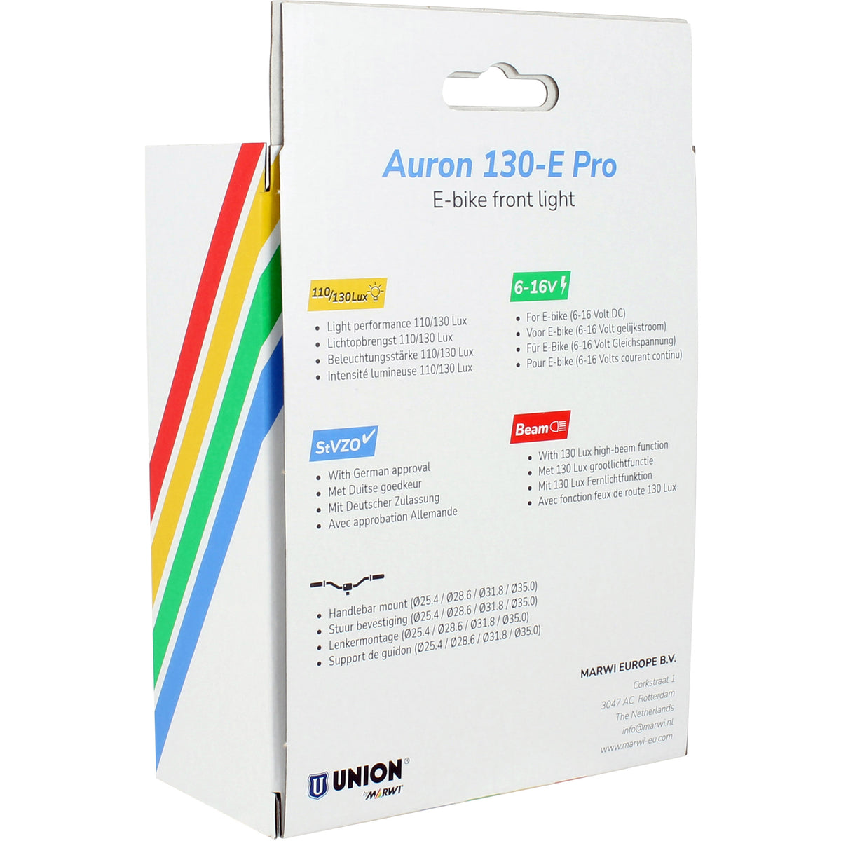 Qibbel phare union auron 130-e pro vélo électrique 6-16v 130lux
