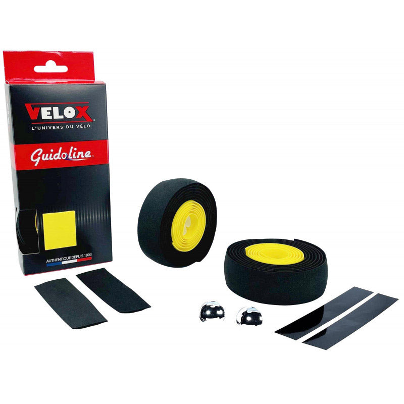 Velox stuurtape maxi cork bicolor zwart geel (2st)