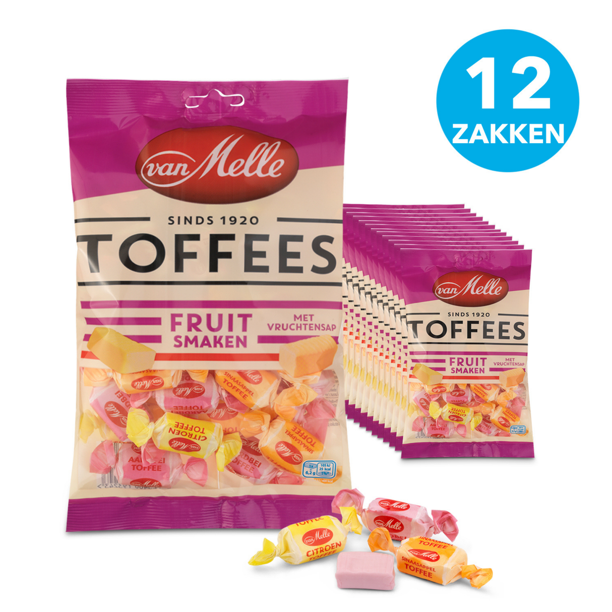 Sachet végétalien aux fruits Van Melle Toffees (12x225gr)