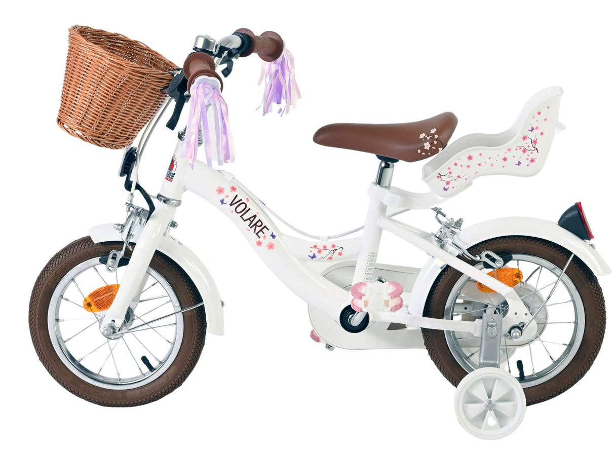 Vélo pour enfants Volare Blossom - filles - 12 pouces - blanc - deux freins à main