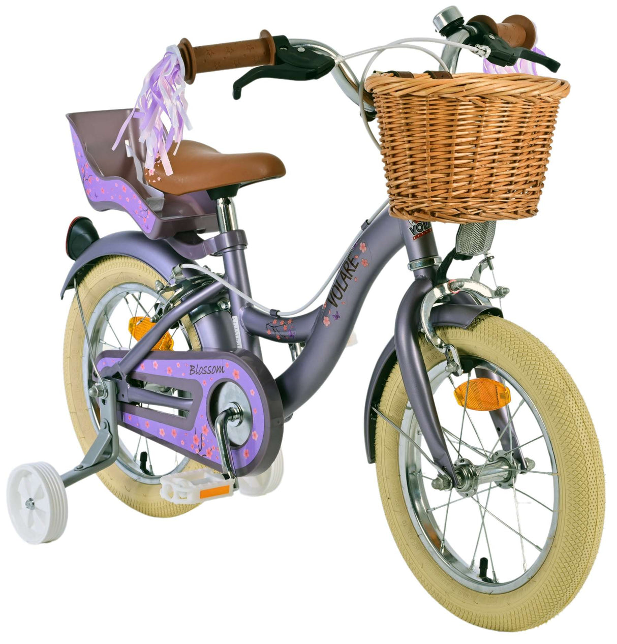 Vélo pour enfants Volare Blossom - filles - 14 pouces - violet - deux freins à main