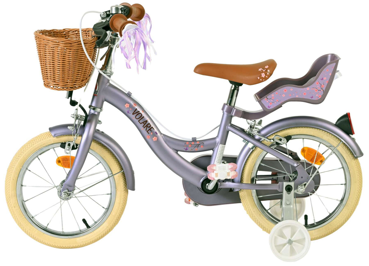 Vélo pour enfants Volare Blossom - filles - 14 pouces - violet - deux freins à main