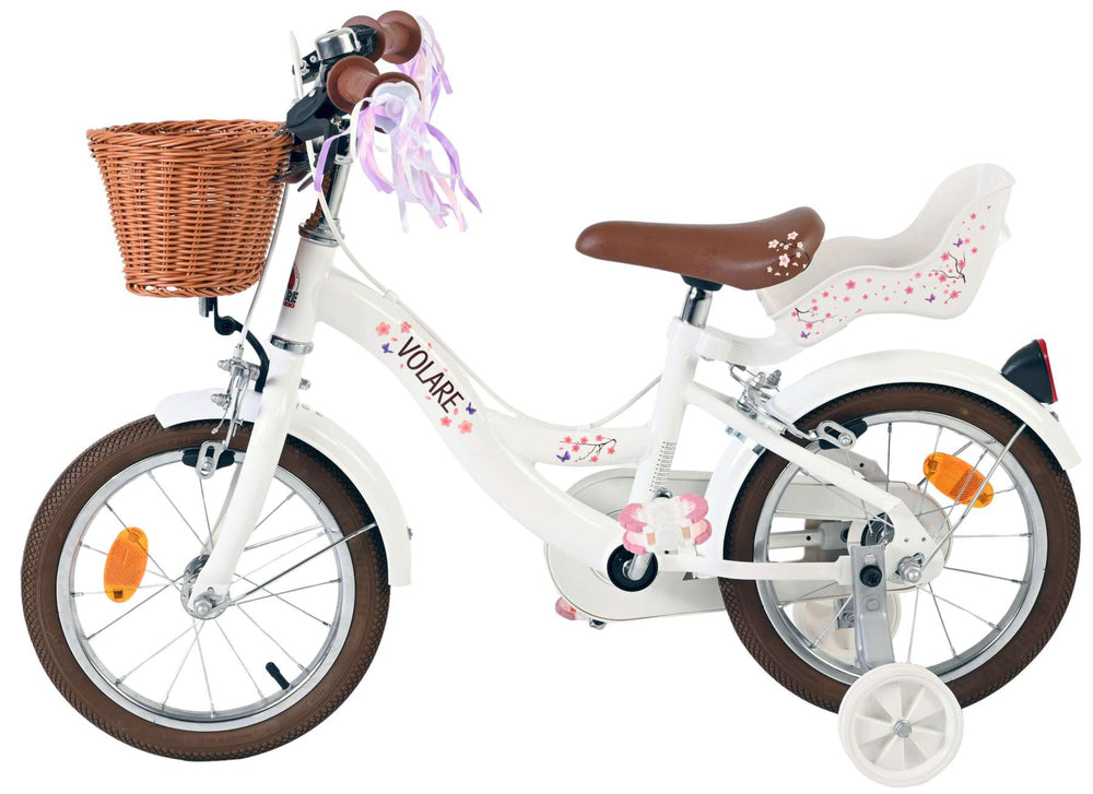 Vélo pour enfants Volare Blossom - filles - 14 pouces - blanc - deux freins à main