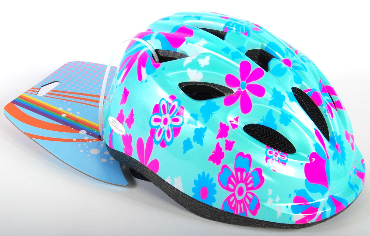 Casco de bicicleta para niños Volare XS Blue Pink Flowers 47-51 cm Modelo extra pequeño