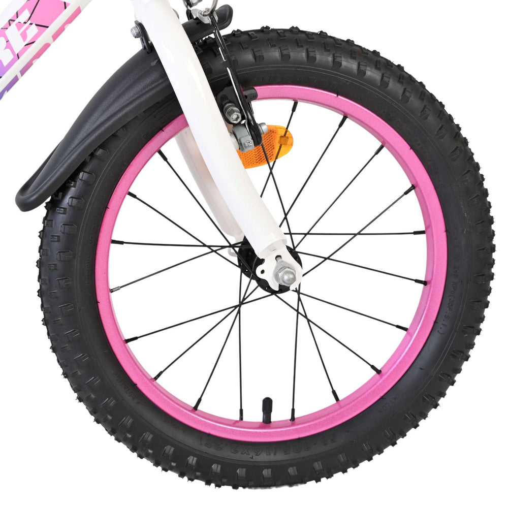 Vélo enfant Volare Lily - filles - 16 pouces - blanc rose violet - deux freins à main