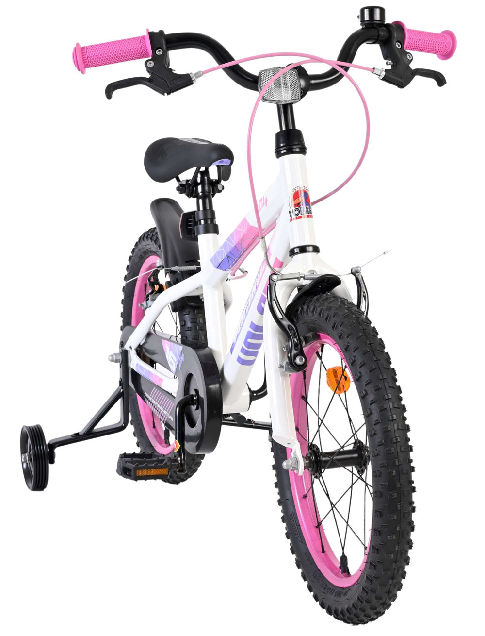 Vélo enfant Volare Lily - filles - 16 pouces - blanc rose violet - deux freins à main