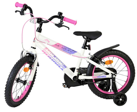 Vélo enfant Volare Lily - filles - 16 pouces - blanc rose violet - deux freins à main