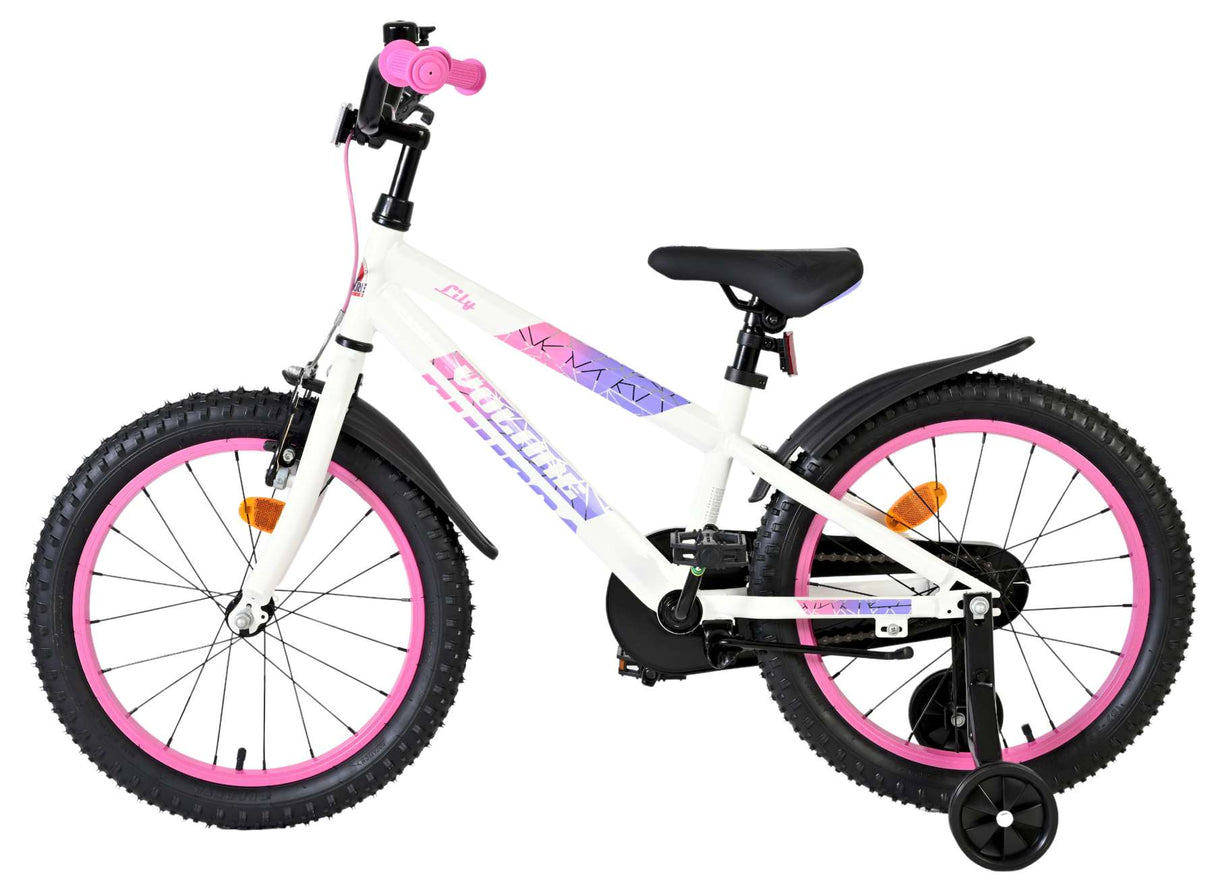 Vélo enfant Volare Lily - filles - 18 pouces - blanc rose violet