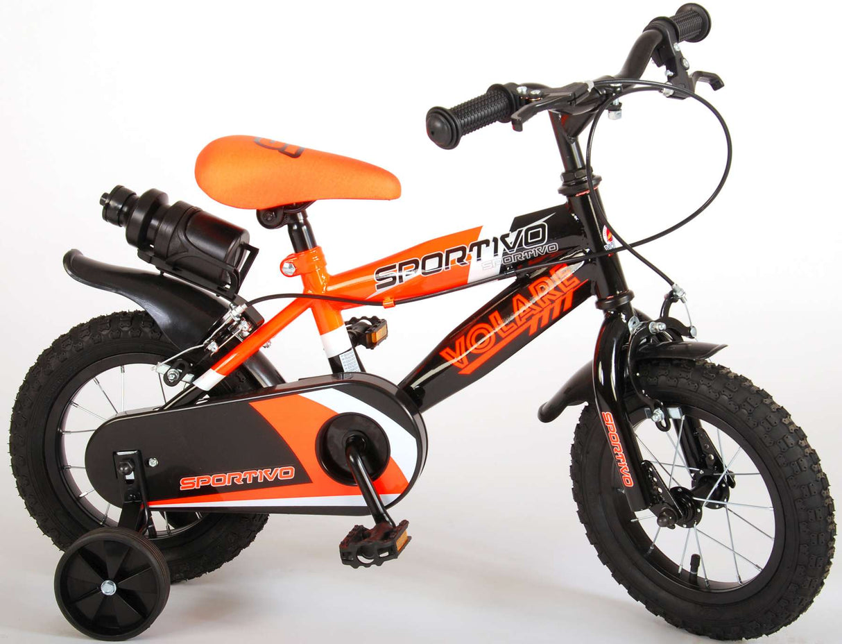 Bicycle per bambini Sports Stirare - Boys - 12 pollici - Neon Oranje Black - Freni a due mani - 95% assemblato