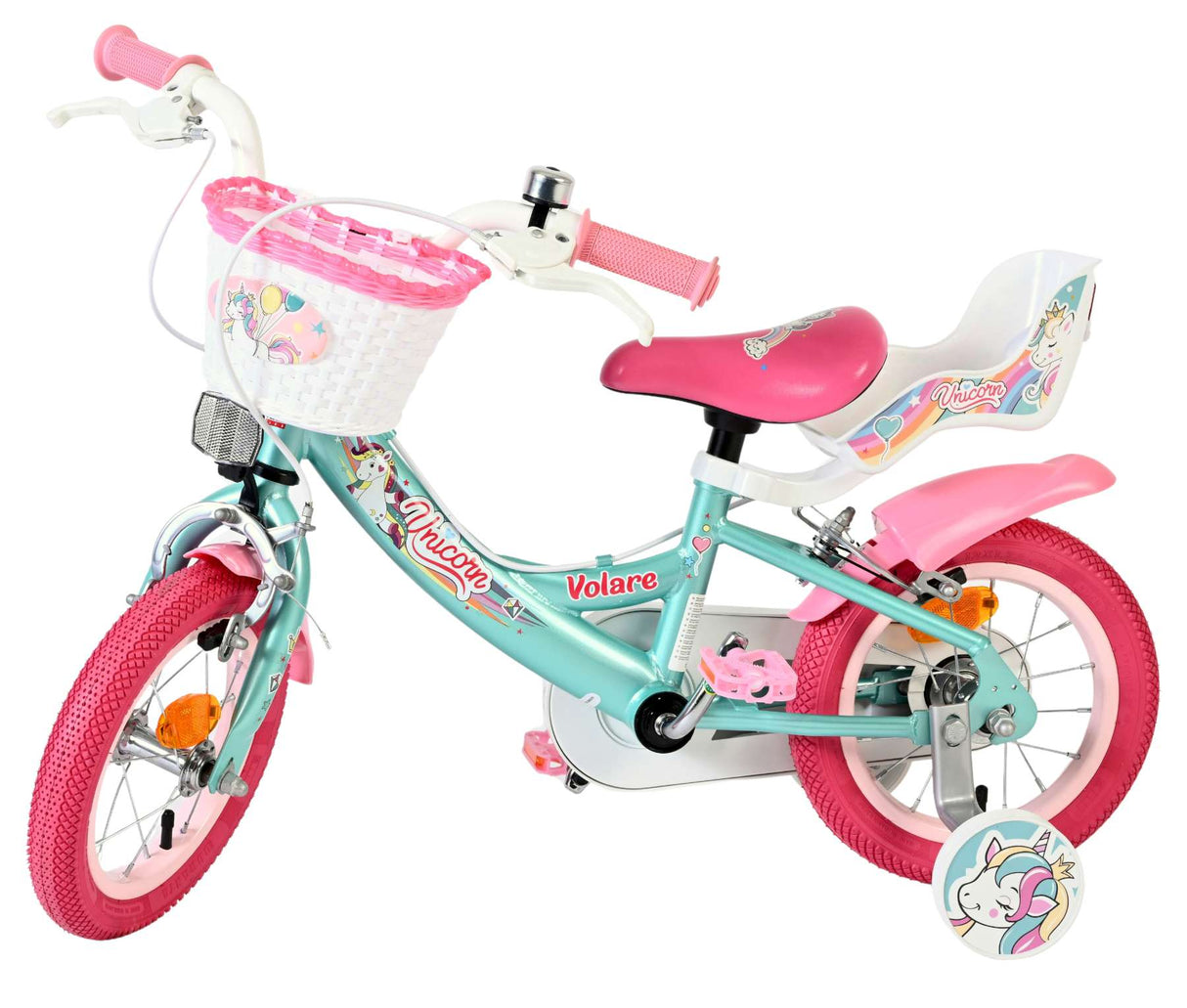 Vélo enfant Volare licorne - filles - 12 pouces - vert - deux freins à main