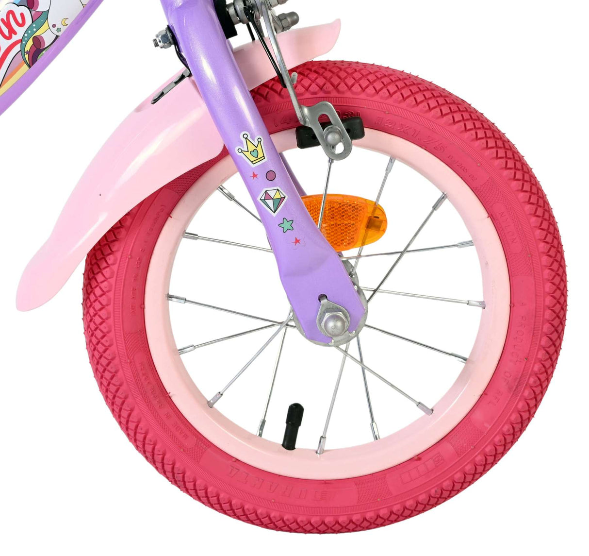 Vélo enfant Volare licorne - filles - 12 pouces - violet - deux freins à main