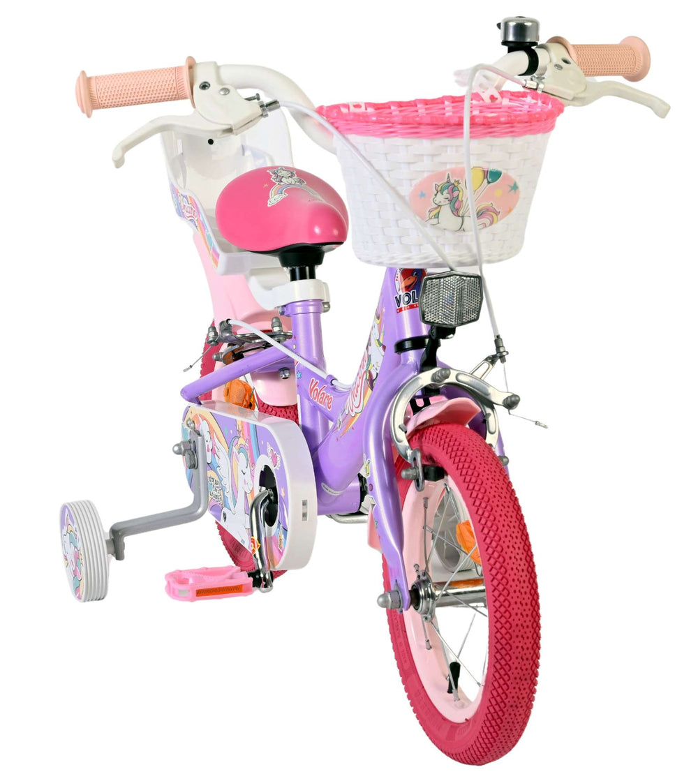 Vélo enfant Volare licorne - filles - 12 pouces - violet - deux freins à main