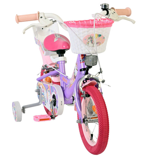 Vélo enfant Volare licorne - filles - 12 pouces - violet - deux freins à main