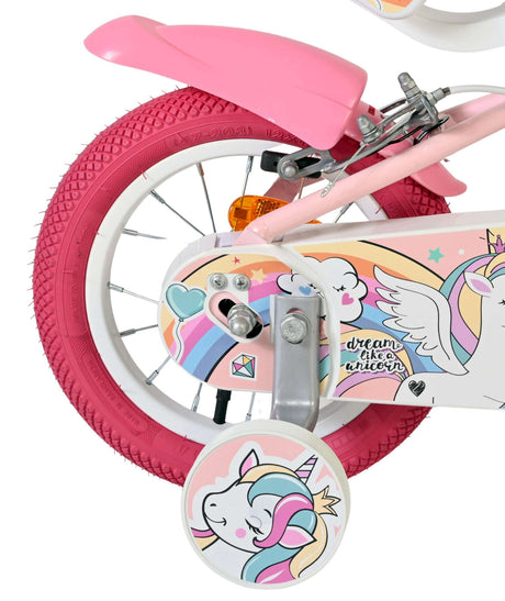 Vélo enfant Volare licorne - filles - 12 pouces - rose - deux freins à main