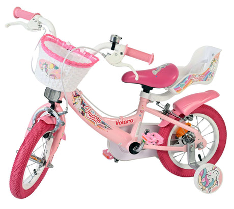 Vélo enfant Volare licorne - filles - 12 pouces - rose - deux freins à main