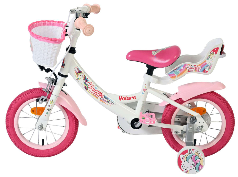 Vélo enfant licorne Volare - filles - 12 pouces - blanc