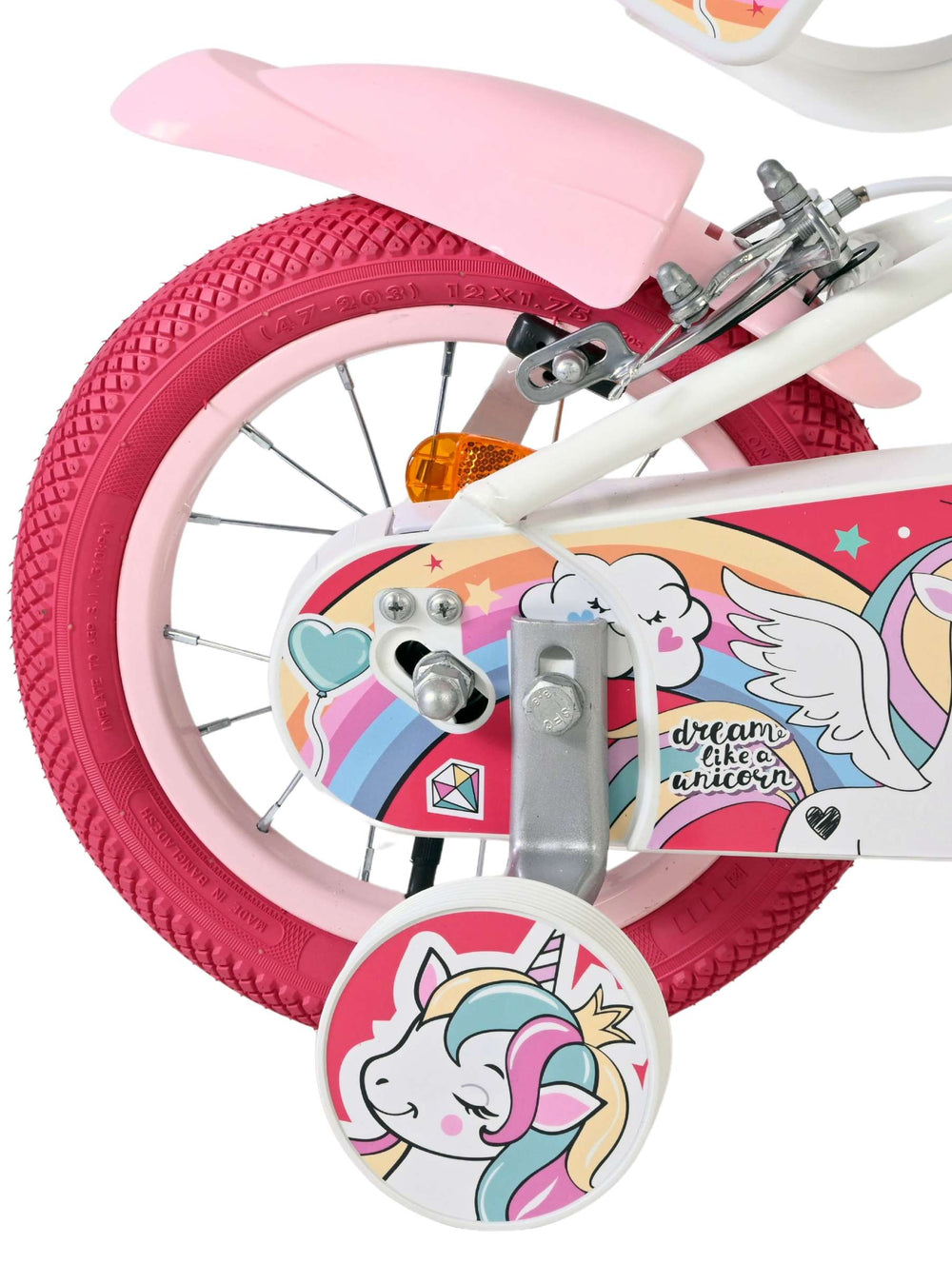Vélo enfant Volare licorne - filles - 12 pouces - blanc - deux freins à main