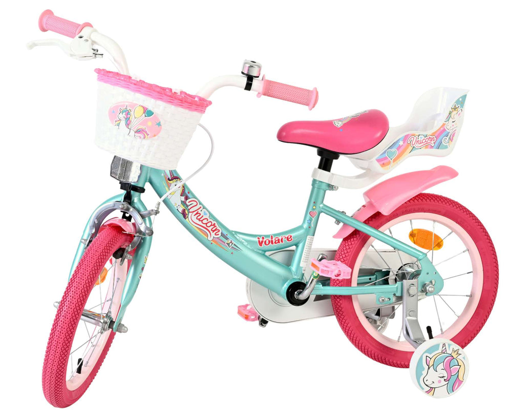 Vélo enfant licorne Volare - filles - 14 pouces - vert