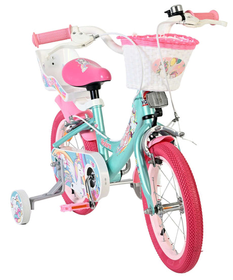 Vélo enfant Volare licorne - filles - 14 pouces - vert - deux freins à main