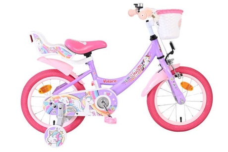 Vélo enfant licorne Volare - filles - 14 pouces - violet