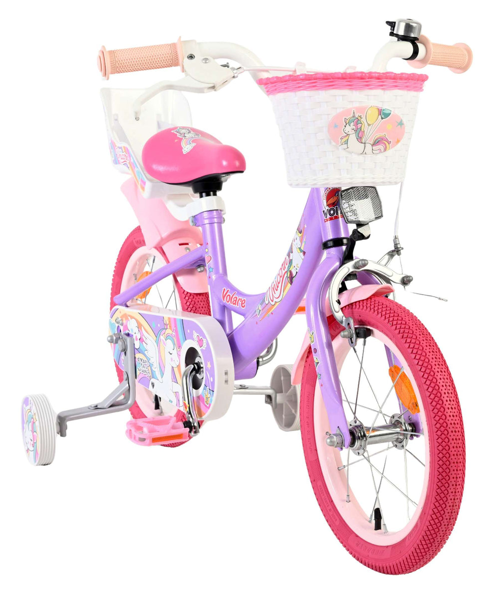 Vélo enfant licorne Volare - filles - 14 pouces - violet