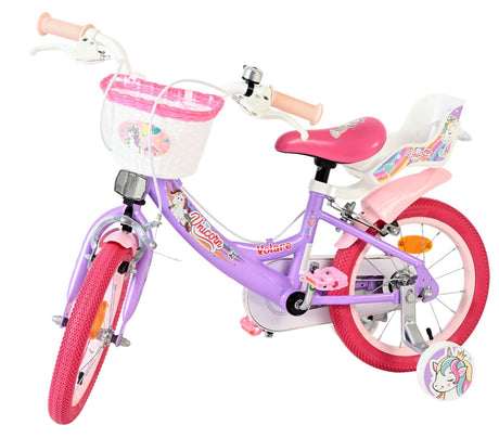 Vélo enfant licorne Volare - filles - 14 pouces - violet - deux freins à main