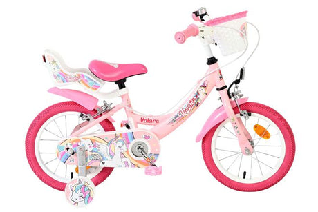 Vélo enfant Volare licorne - filles - 14 pouces - rose - deux freins à main