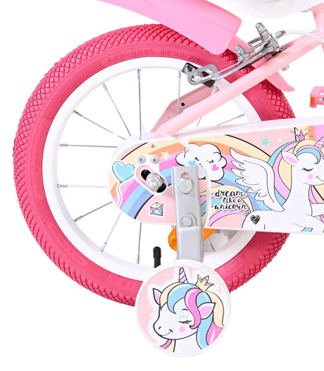 Vélo enfant Volare licorne - filles - 14 pouces - rose - deux freins à main