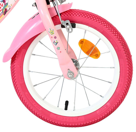 Vélo enfant Volare licorne - filles - 14 pouces - rose - deux freins à main