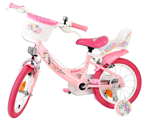Vélo enfant Volare licorne - filles - 14 pouces - rose - deux freins à main
